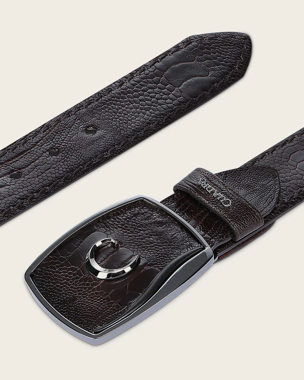 Men’s Western Belt in Genuine Ostrich Leg & Bovine Leather 5 Men’s Western Belt in Genuine Ostrich Leg & Bovine Leather