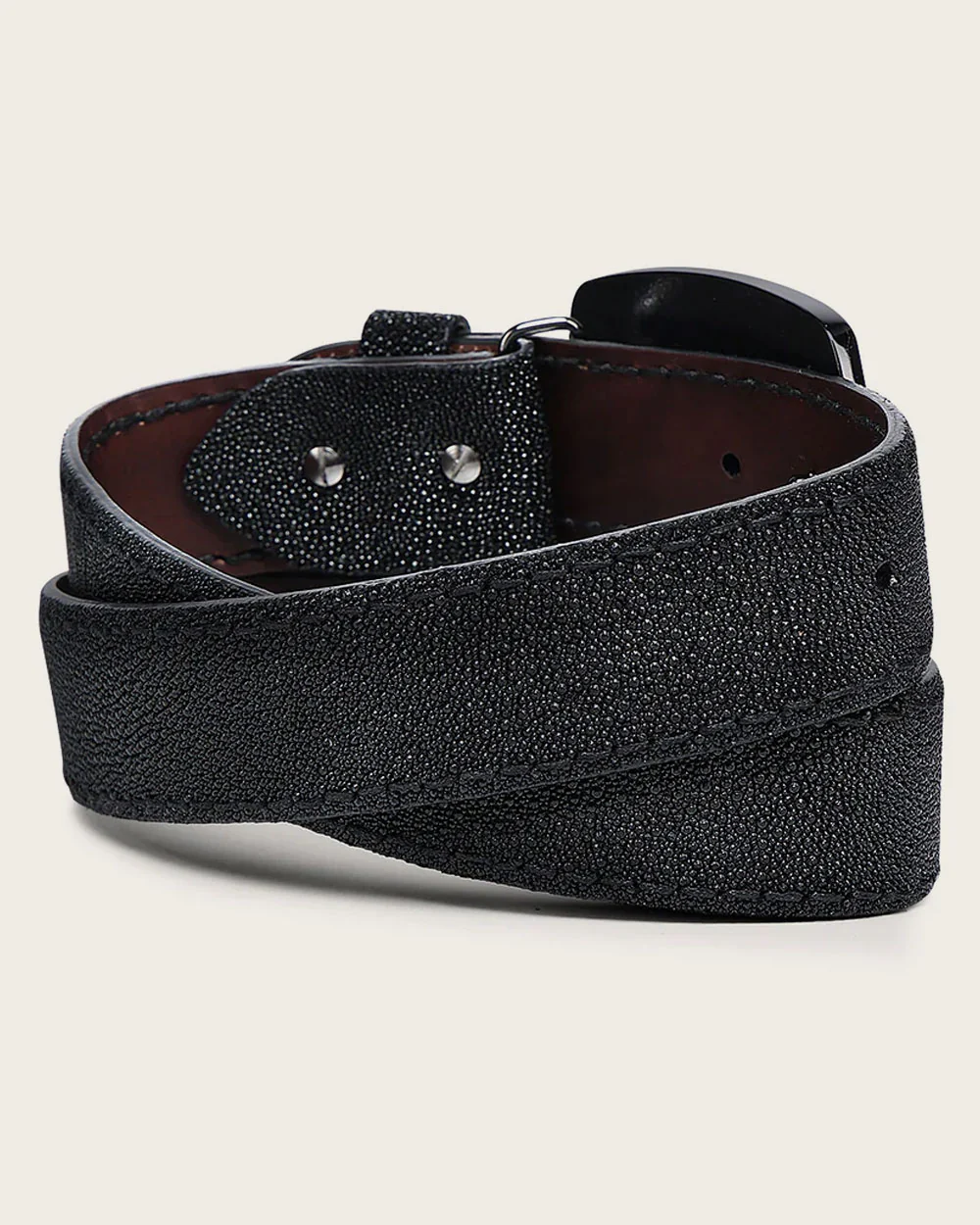 Cuadra Black Cowboy Belt for Men in Genuine Stingray and Bovine Leather 8 Cuadra Black Cowboy Belt for Men in Genuine Stingray and Bovine Leather