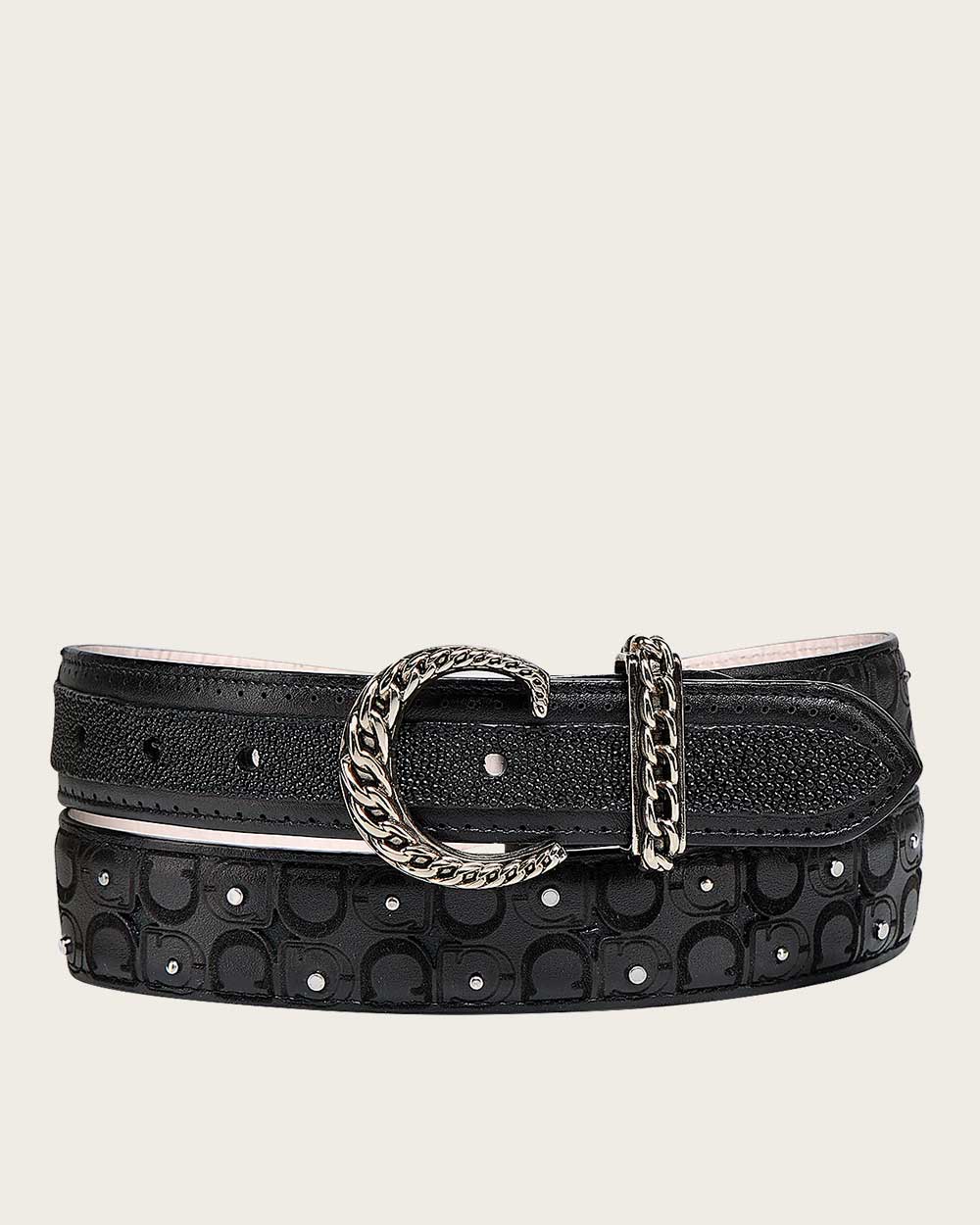Elegant Women’s Casual Belt in Genuine Black Stingray Leather