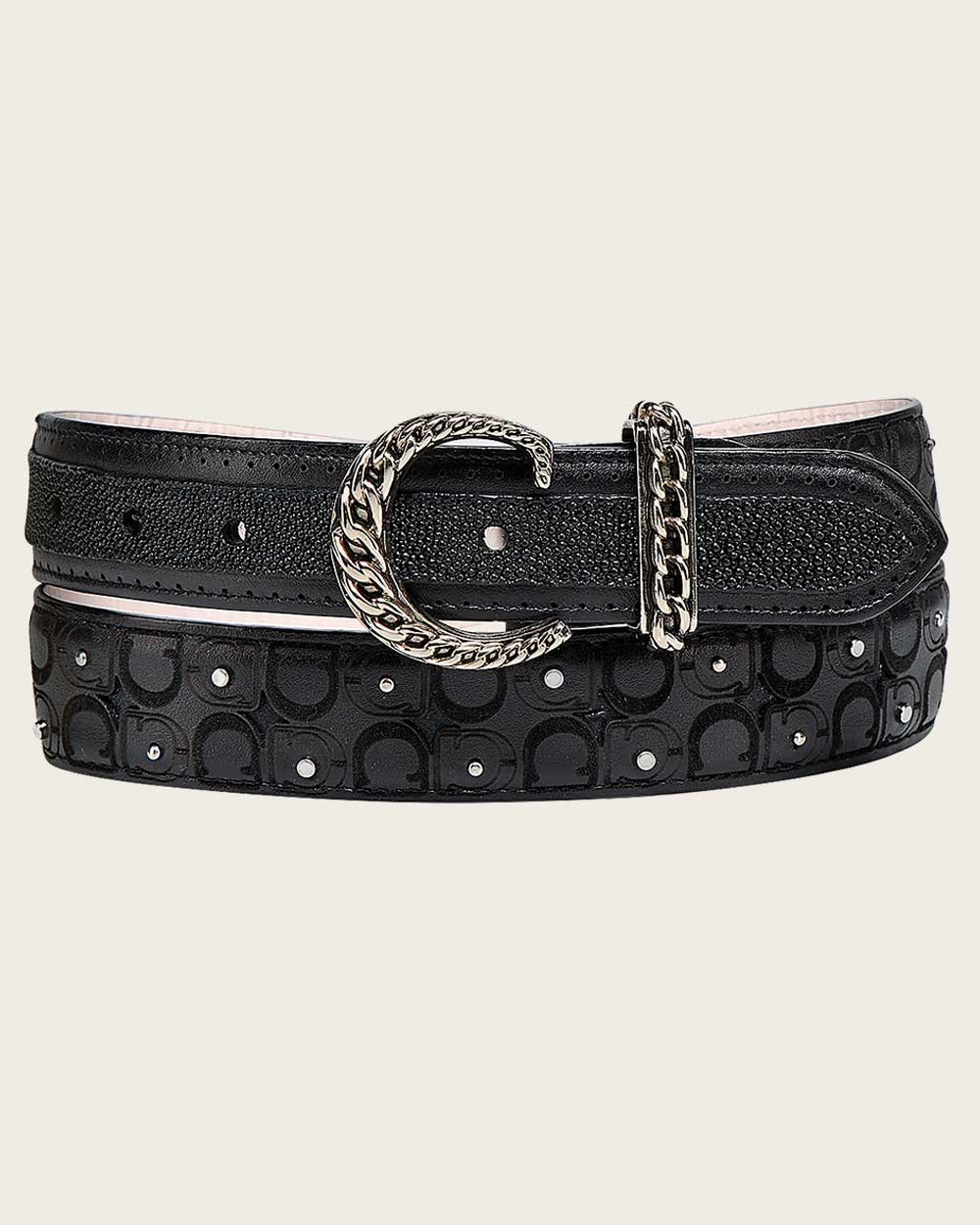 Elegant Women’s Casual Belt in Genuine Black Stingray Leather