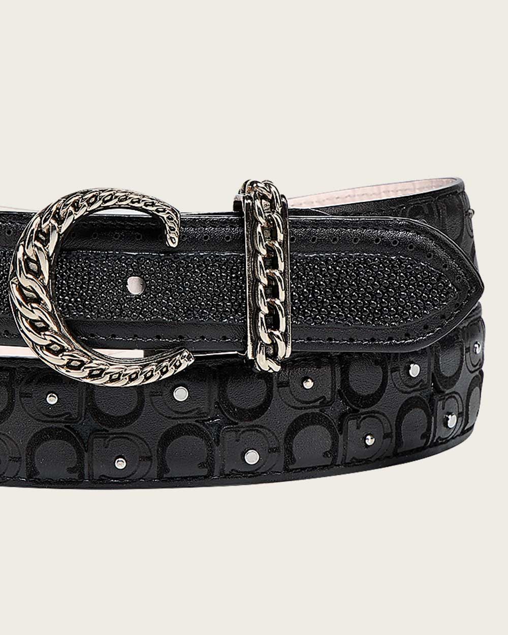 Elegant Women’s Casual Belt in Genuine Black Stingray Leather