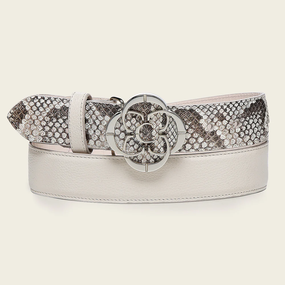 Women’s Luxury Belt in Genuine Python with Monogram Buckle