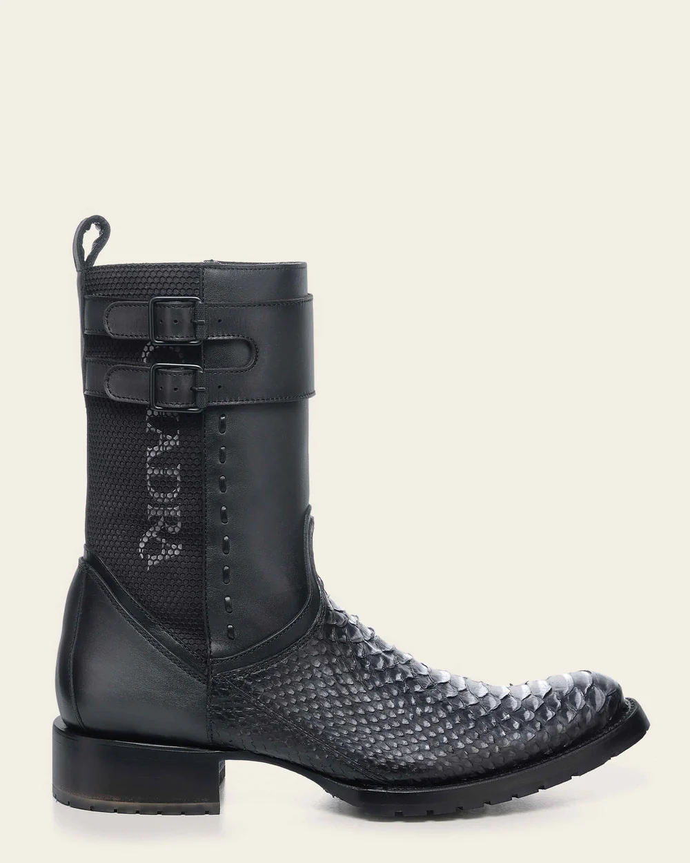Men’s Genuine Python Leather Black/Grafite Boot with Mid-Calf Shaft