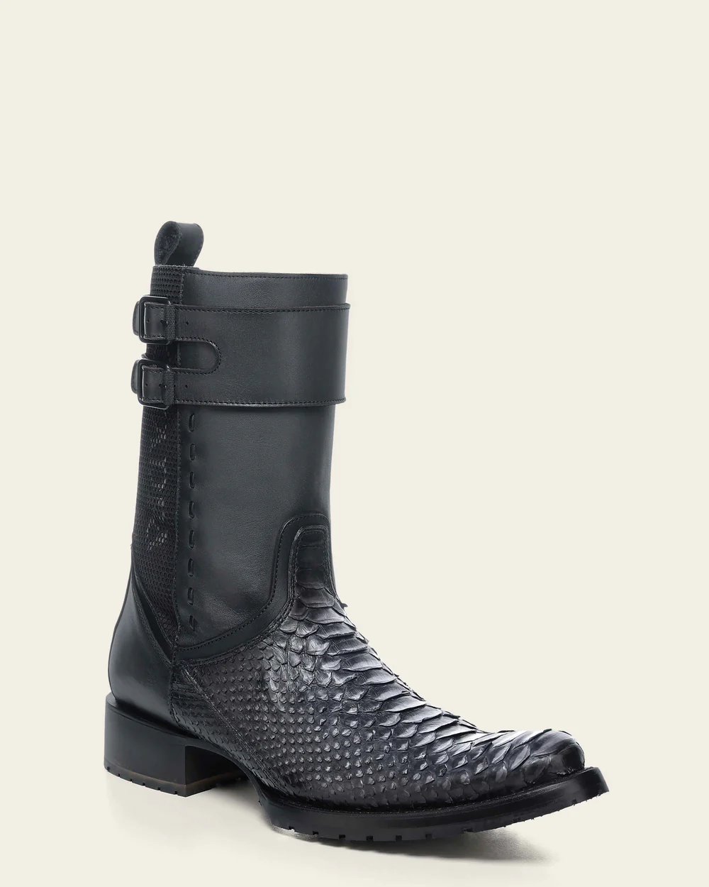 Men’s Genuine Python Leather Black/Grafite Boot with Mid-Calf Shaft