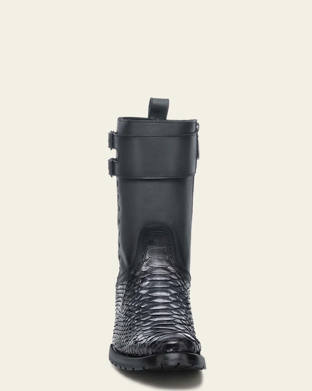 Men’s Genuine Python Leather Black/Grafite Boot with Mid-Calf Shaft