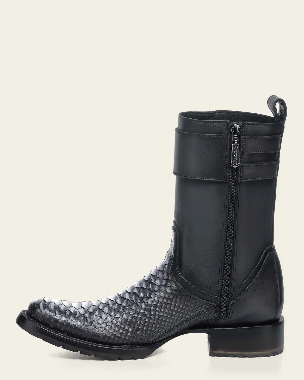 Men’s Genuine Python Leather Black/Grafite Boot with Mid-Calf Shaft