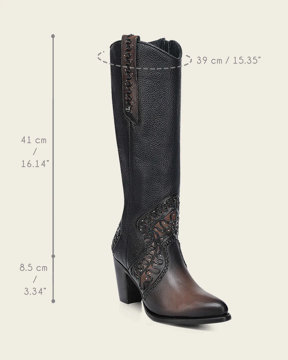 Women’s High Western Boot in Genuine Bovine Leather with Organic Embroidery