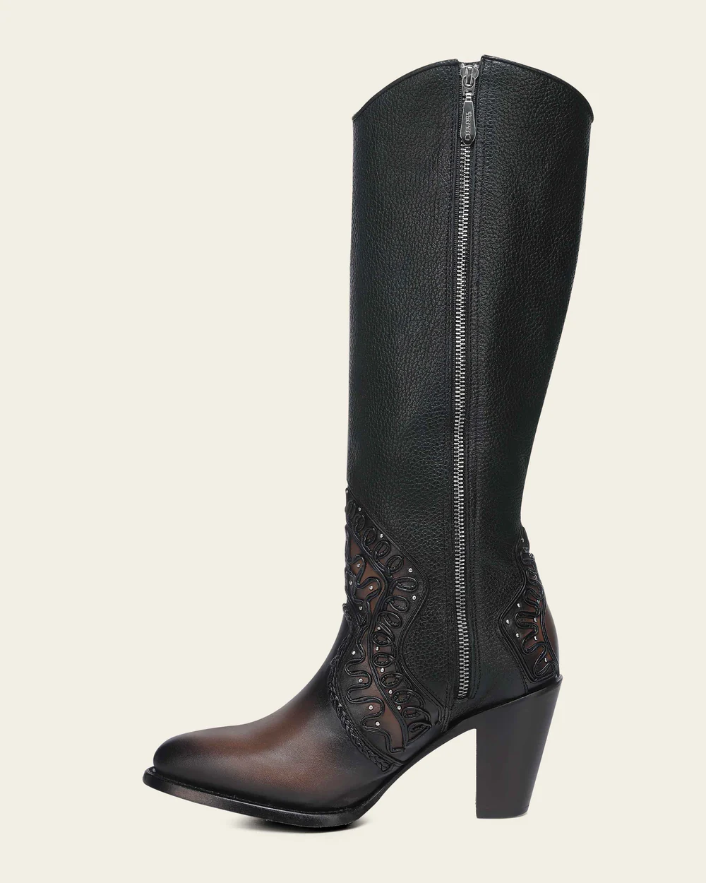 Women’s High Western Boot in Genuine Bovine Leather with Organic Embroidery