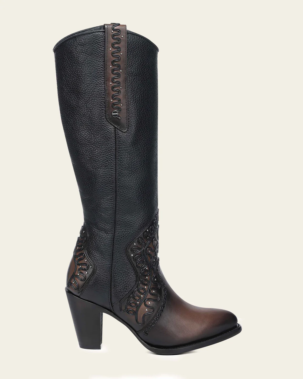 Women’s High Western Boot in Genuine Bovine Leather with Organic Embroidery