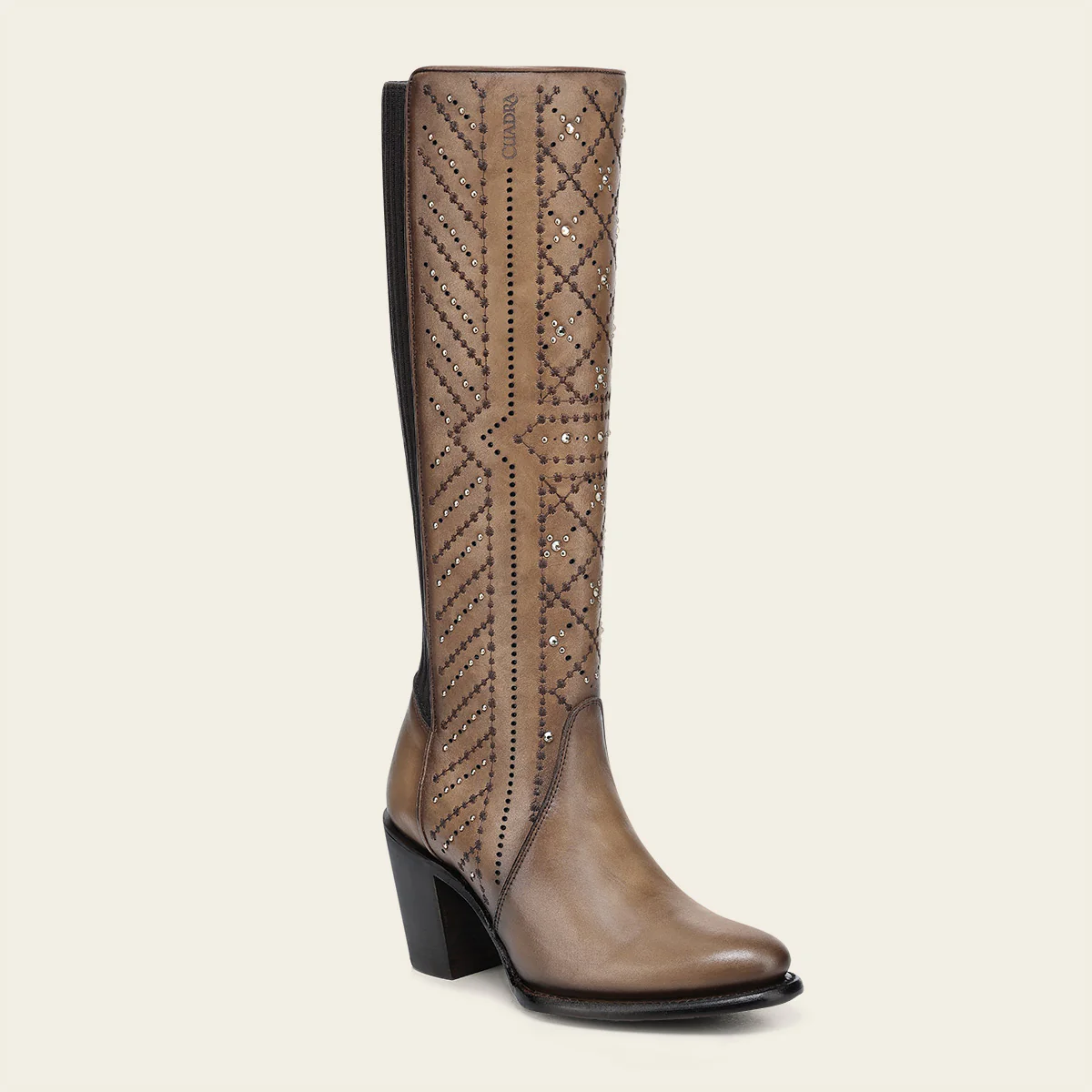 Cuadra Women’s Tall Almond Brown Leather Boot with Crystals