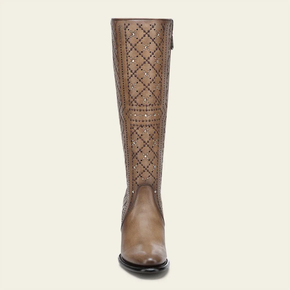 Cuadra Women’s Tall Almond Brown Leather Boot with Crystals