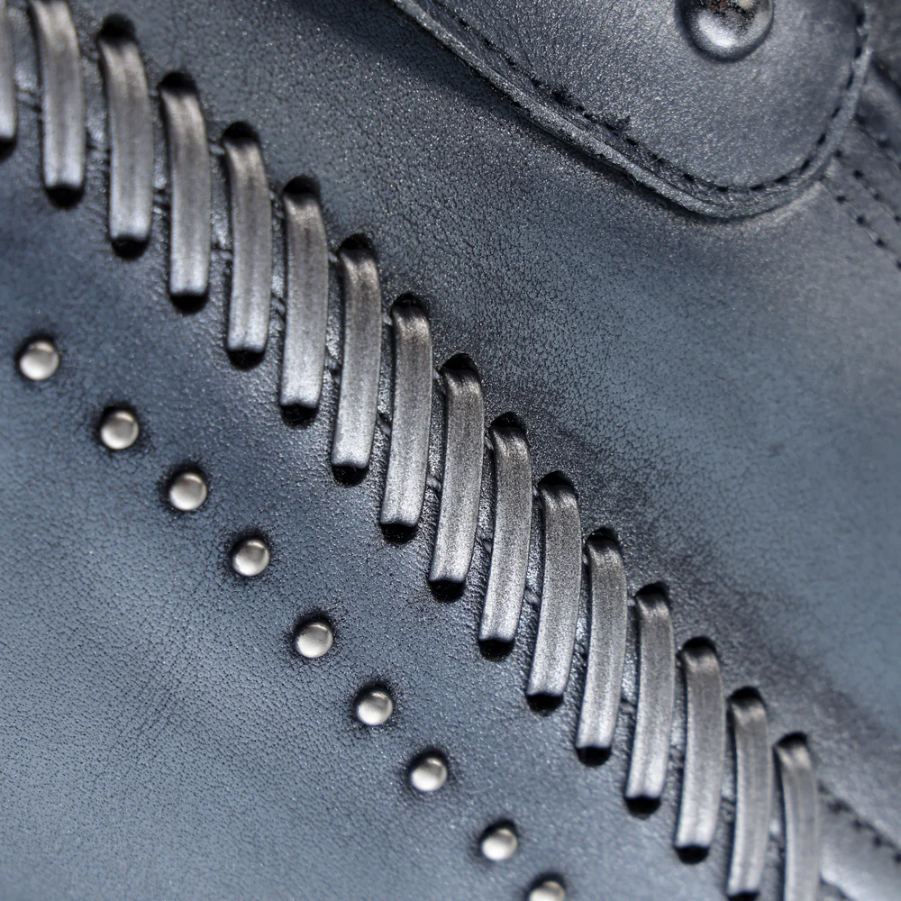 Women’s Tall Python Leather Boots in Blue with Handwoven Accents 3 Women’s Tall Python Leather Boots in Blue with Handwoven Accents