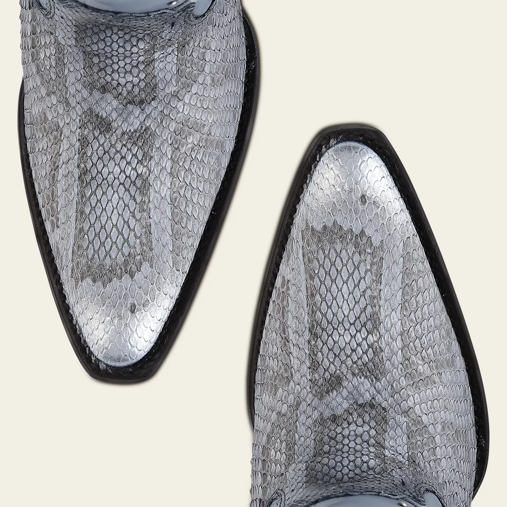 Women’s Tall Python Leather Boots in Blue with Handwoven Accents 8 Women’s Tall Python Leather Boots in Blue with Handwoven Accents