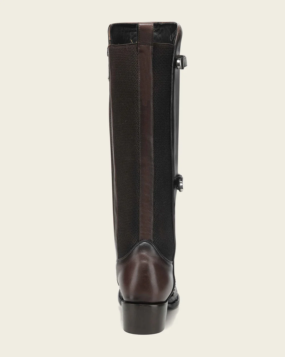 Women's Brown Tall Equestrian Leather Boot with Laser-Cut Details and Decorative Straps 17 Women's Brown Tall Equestrian Leather Boot with Laser-Cut Details and Decorative Straps