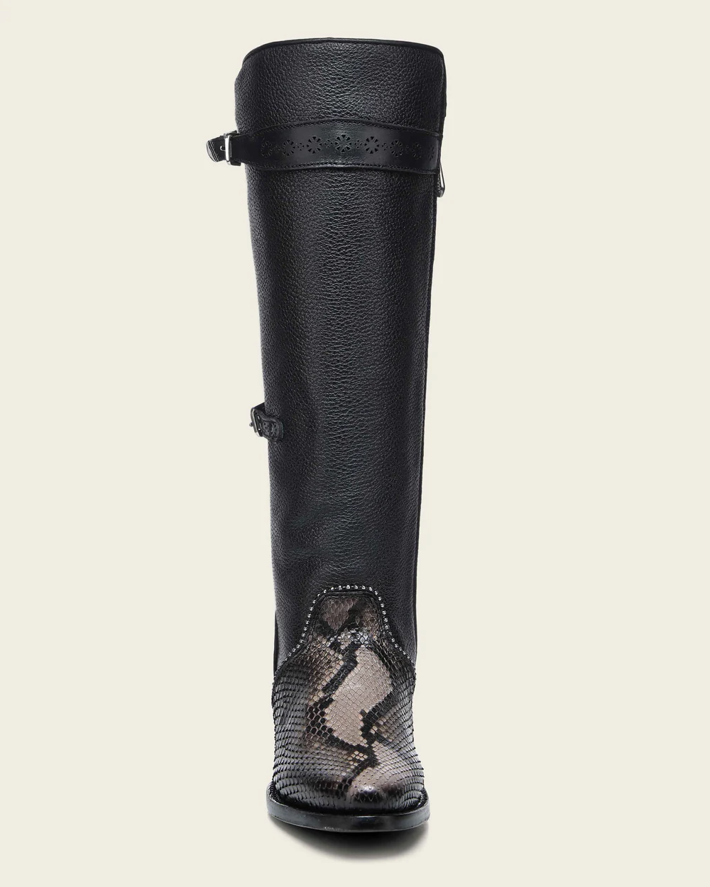 Cuadra Women’s Black Genuine Python Leather Tall Boot with Metal Details 12 Cuadra Women’s Black Genuine Python Leather Tall Boot with Metal Details