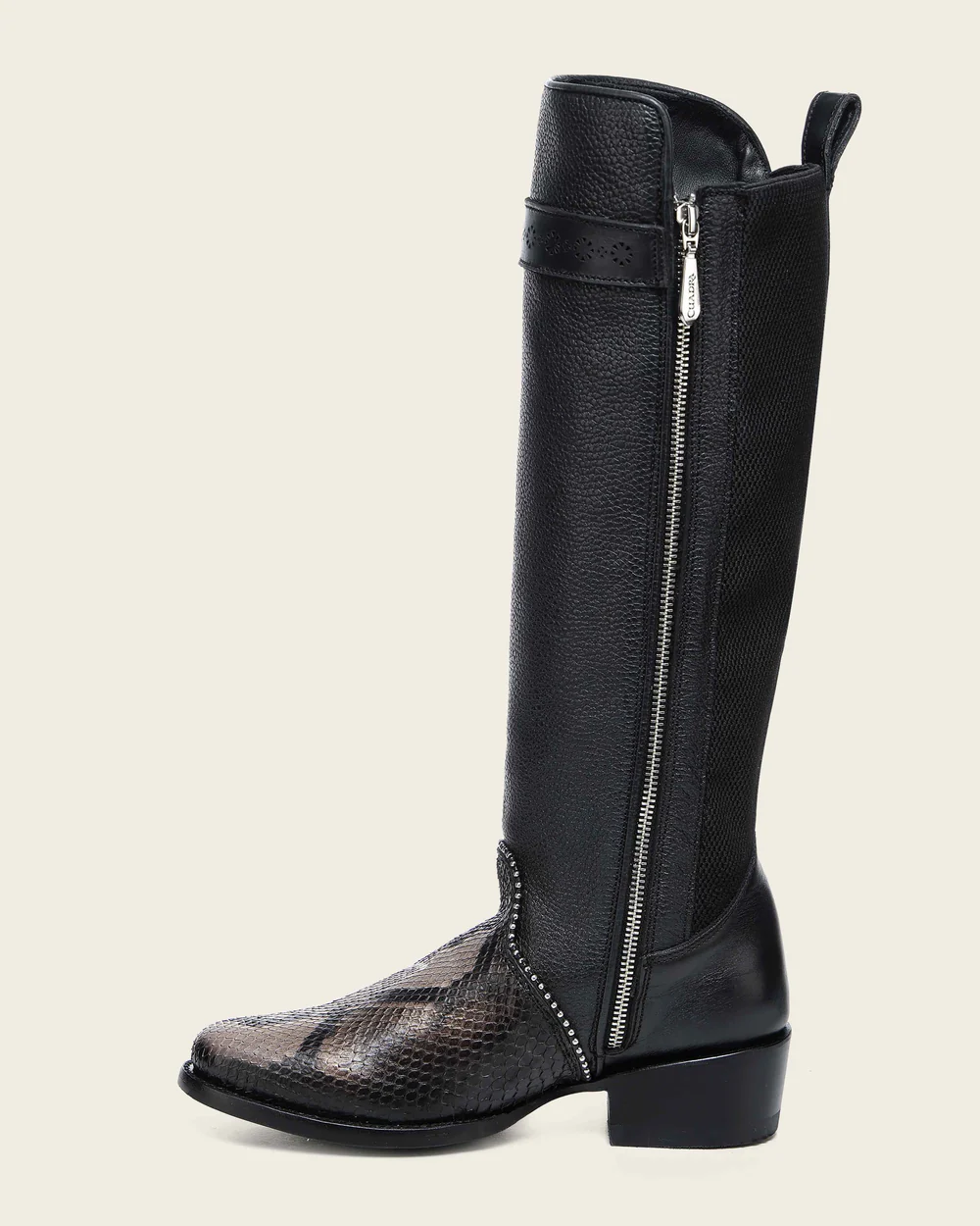Cuadra Women’s Black Genuine Python Leather Tall Boot with Metal Details 6 Cuadra Women’s Black Genuine Python Leather Tall Boot with Metal Details