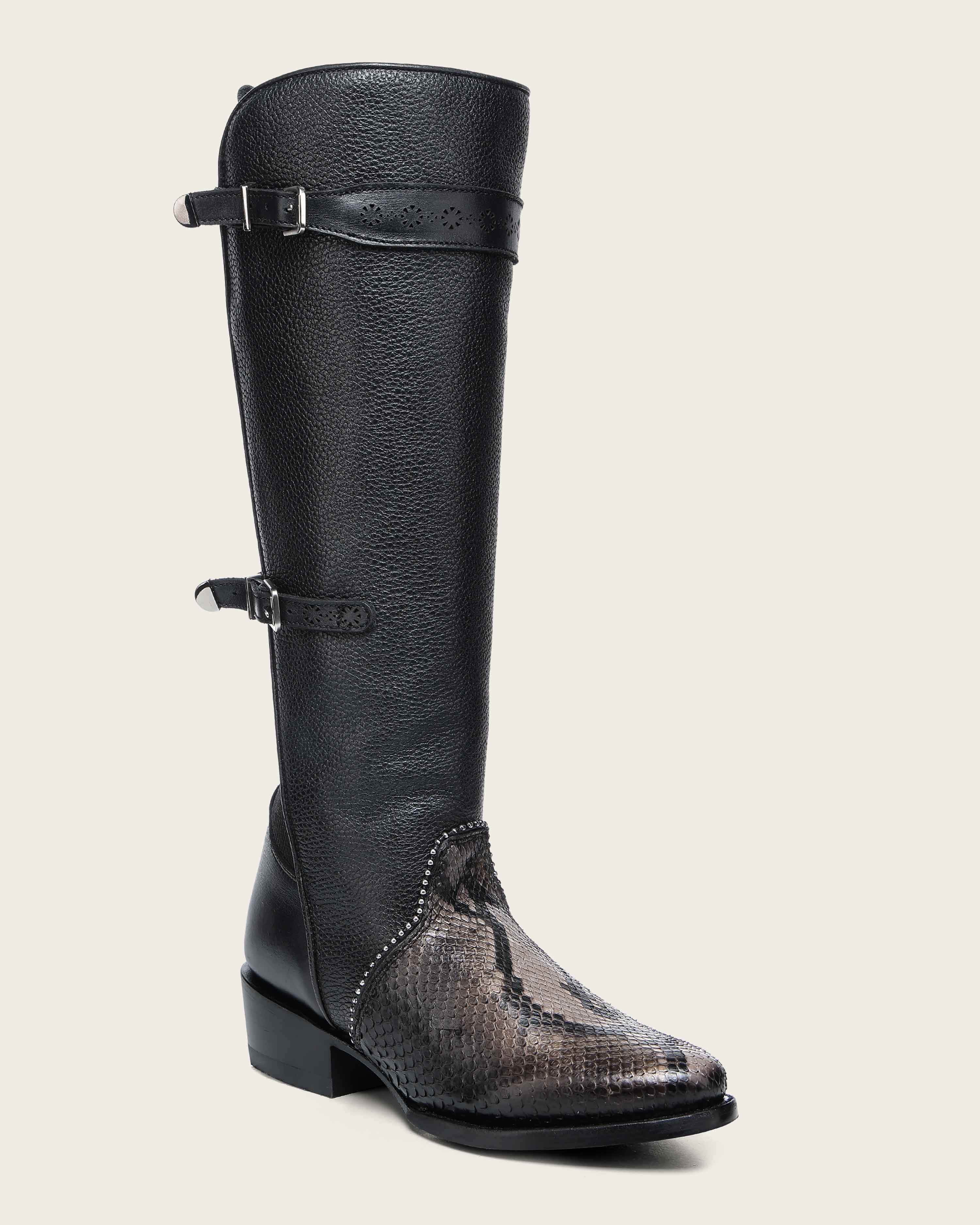 Cuadra Women’s Black Genuine Python Leather Tall Boot with Metal Details 8 Cuadra Women’s Black Genuine Python Leather Tall Boot with Metal Details