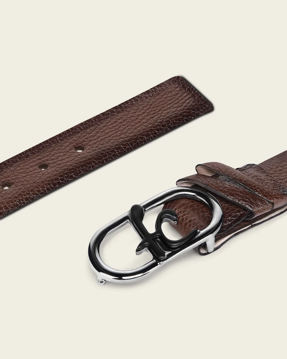 Men’s Genuine Deer Honey Leather Dress Belt with Monogram Buckle