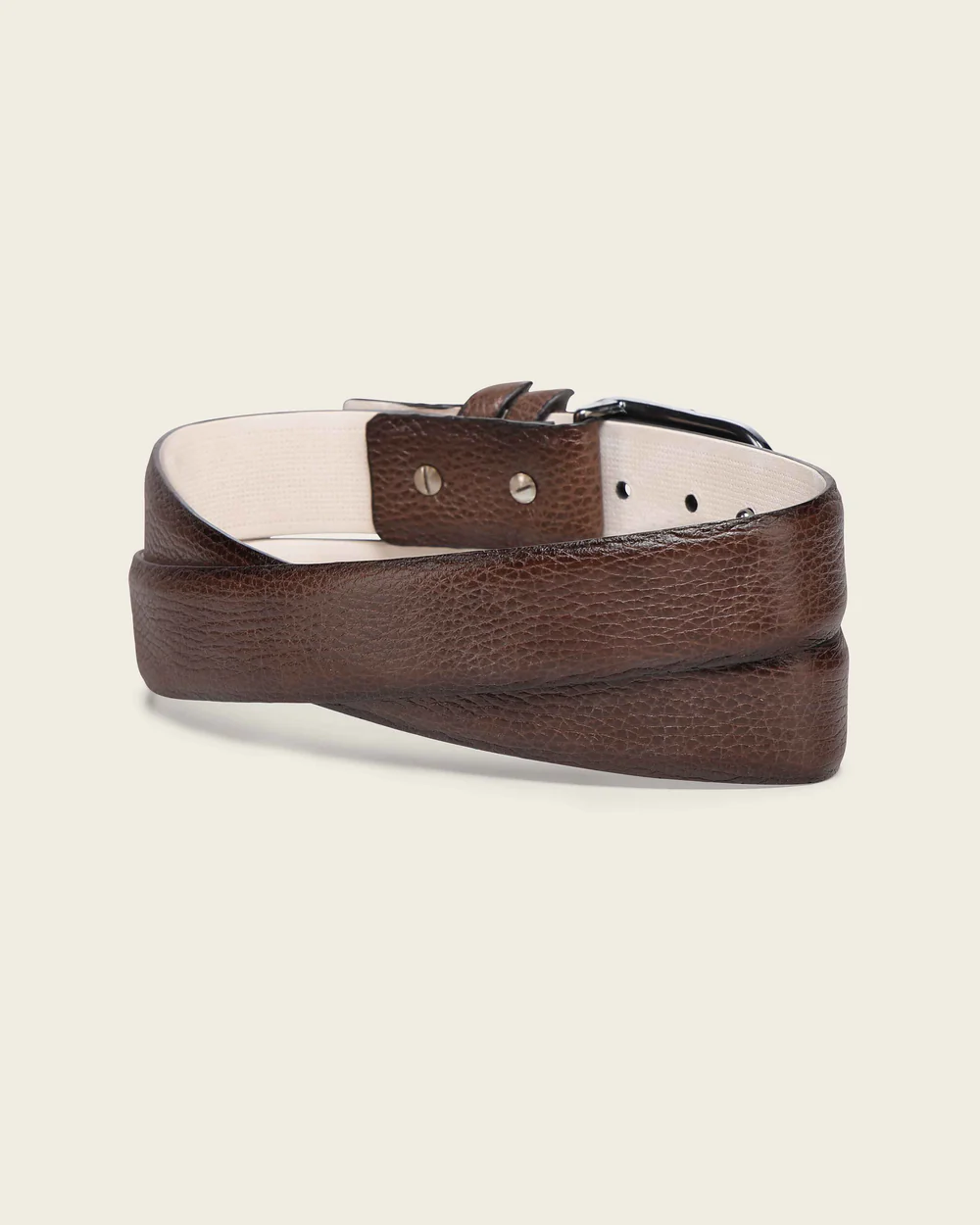 Men’s Genuine Deer Honey Leather Dress Belt with Monogram Buckle 5 Men’s Genuine Deer Honey Leather Dress Belt with Monogram Buckle