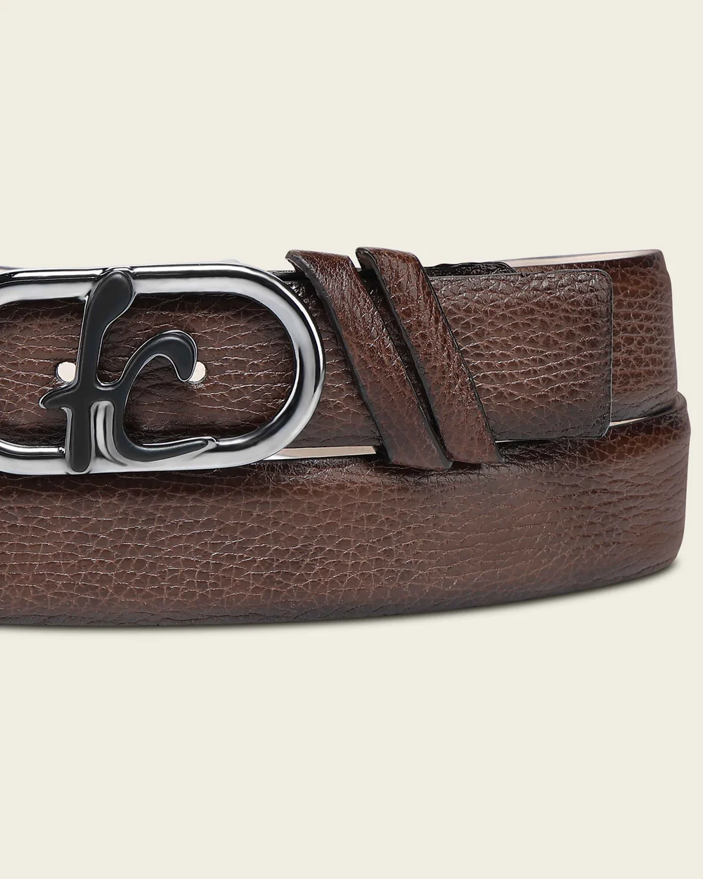 Men’s Genuine Deer Honey Leather Dress Belt with Monogram Buckle 9 Men’s Genuine Deer Honey Leather Dress Belt with Monogram Buckle