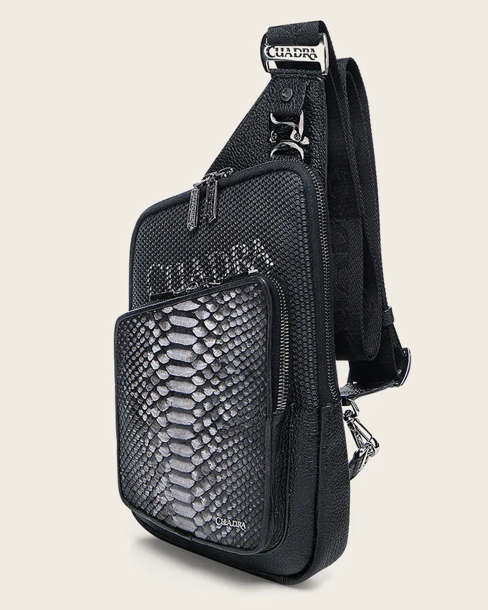 Grey Contrasting Leathers Exotic Messenger Bag