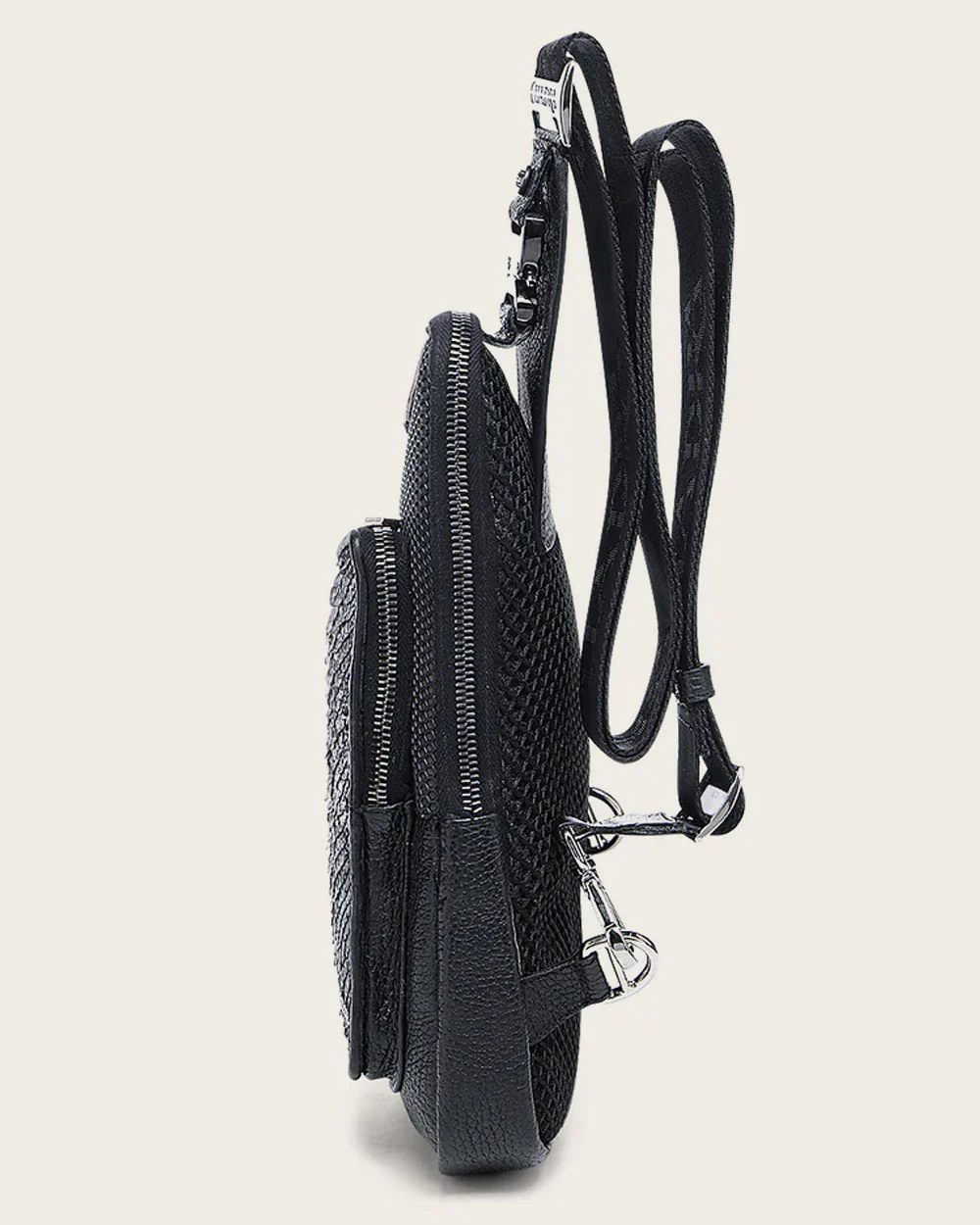 Grey Contrasting Leathers Exotic Messenger Bag