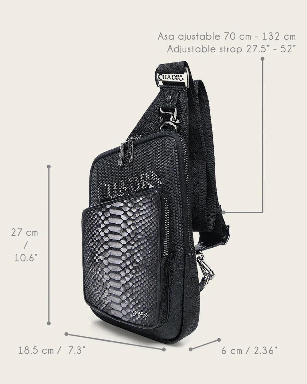 Grey Contrasting Leathers Exotic Messenger Bag