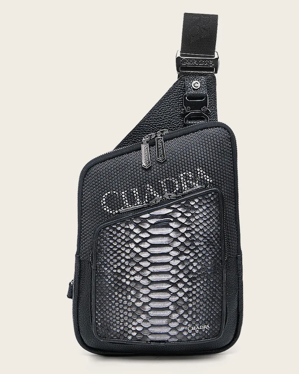 Grey Contrasting Leathers Exotic Messenger Bag