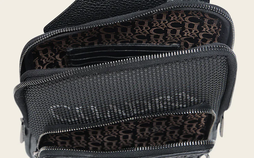 Grey Contrasting Leathers Exotic Messenger Bag