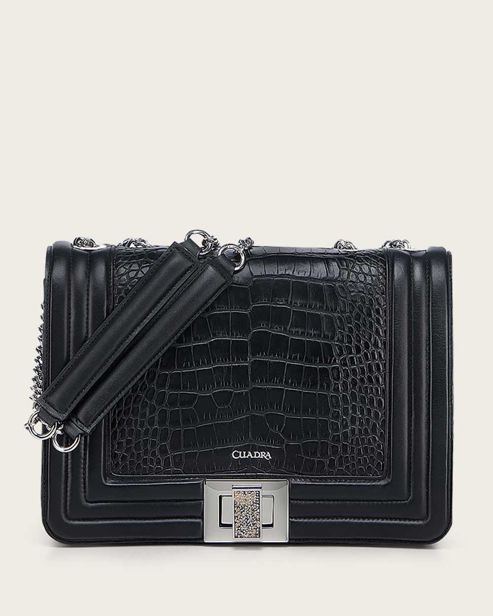 Luxury Women’s Shoulder Bag in Genuine Alligator and Bovine Leather