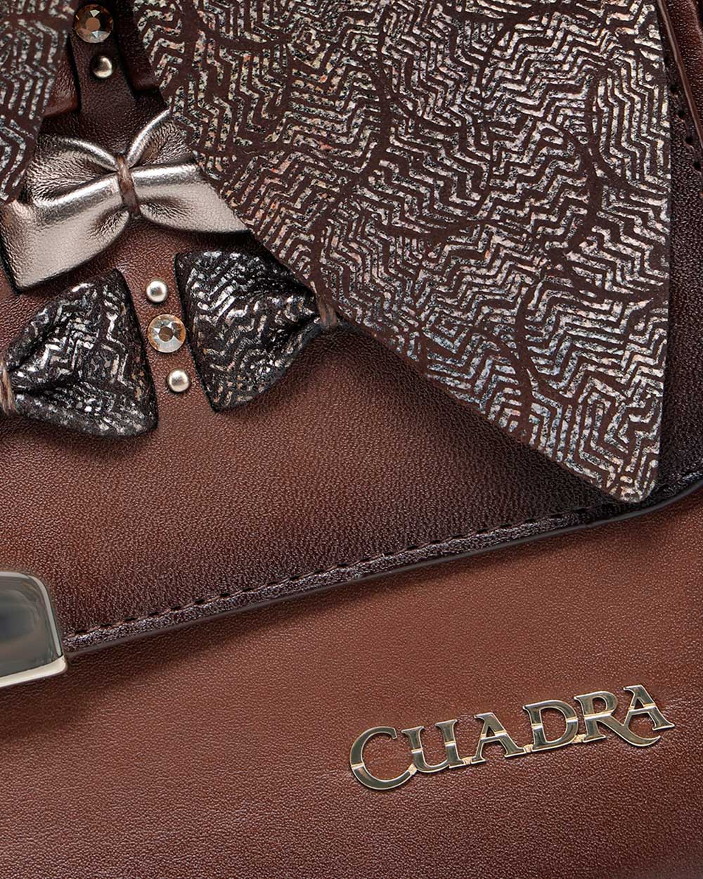 Luxury Women’s Brown Handbag in Genuine Bovine Leather with Crystals