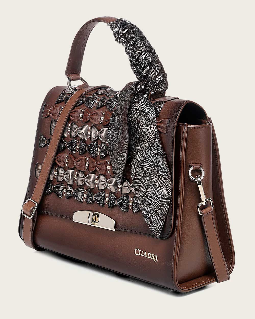 Luxury Women’s Brown Handbag in Genuine Bovine Leather with Crystals