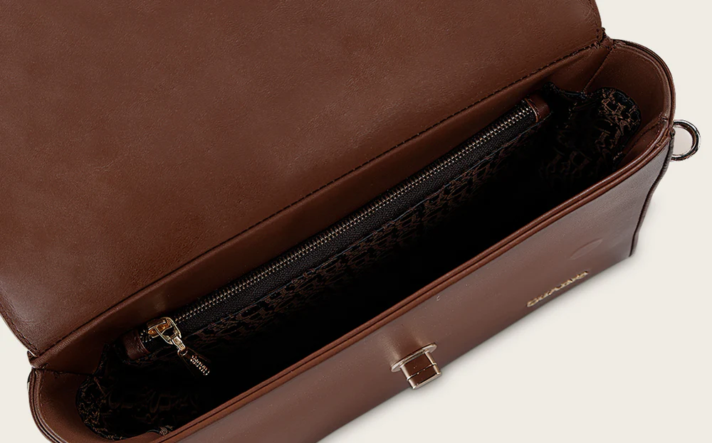 Luxury Women’s Brown Handbag in Genuine Bovine Leather with Crystals