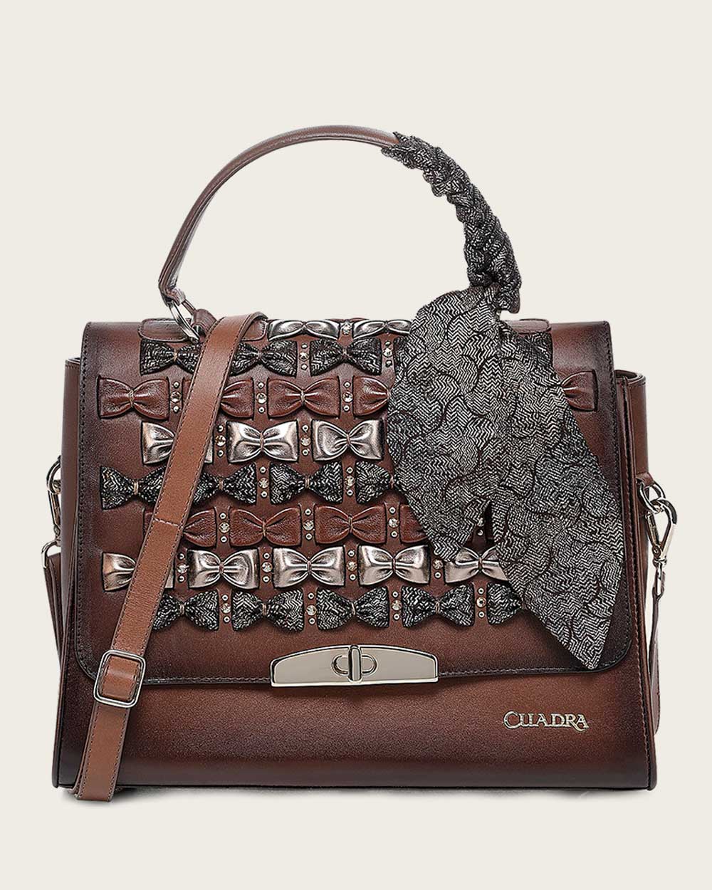 Luxury Women’s Brown Handbag in Genuine Bovine Leather with Crystals