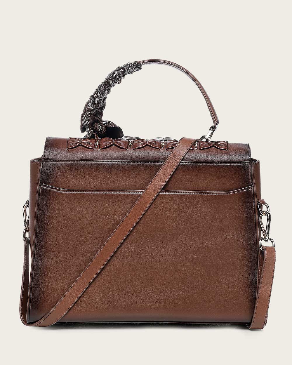 Luxury Women’s Brown Handbag in Genuine Bovine Leather with Crystals