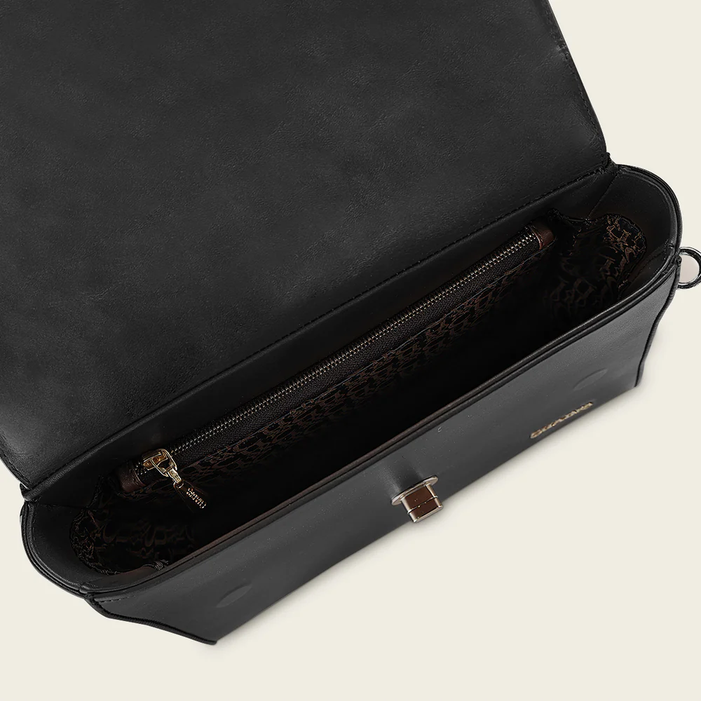 Luxury Women’s Black Handbag in Genuine Bovine Leather with Crystals