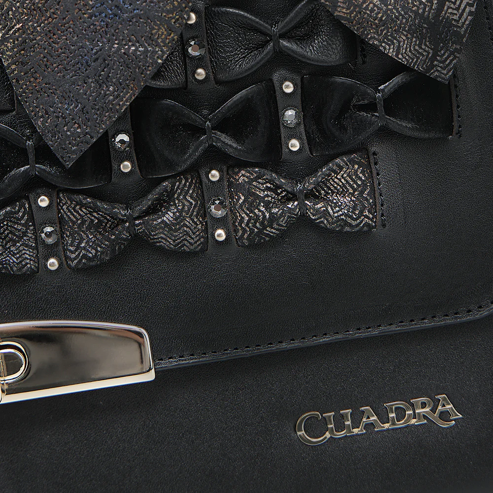 Luxury Women’s Black Handbag in Genuine Bovine Leather with Crystals