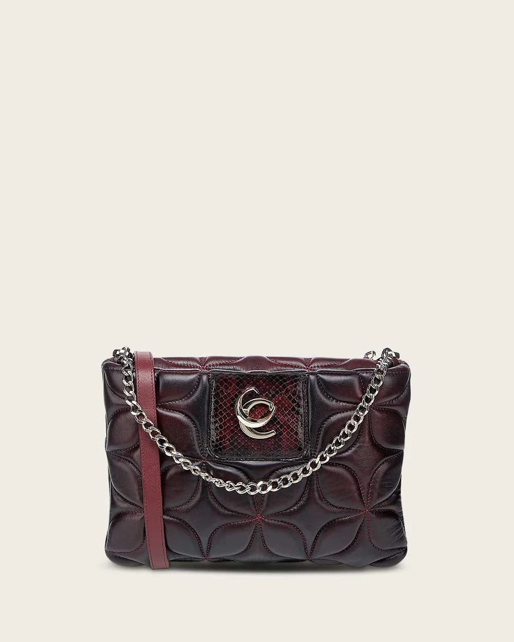 Luxury Shoulder Bag in Genuine Python and Bovine Leather