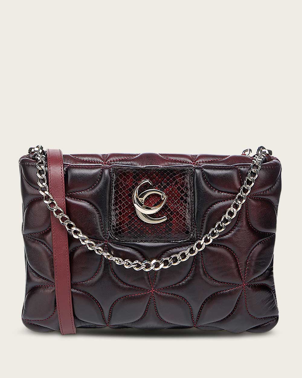 Luxury Shoulder Bag in Genuine Python and Bovine Leather