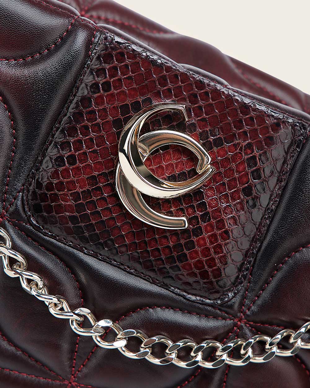 Luxury Shoulder Bag in Genuine Python and Bovine Leather