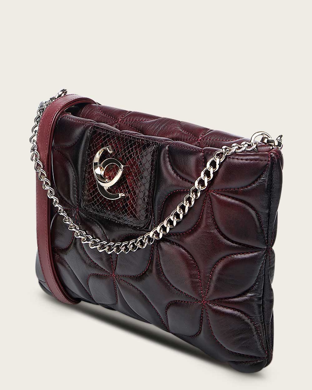 Luxury Shoulder Bag in Genuine Python and Bovine Leather