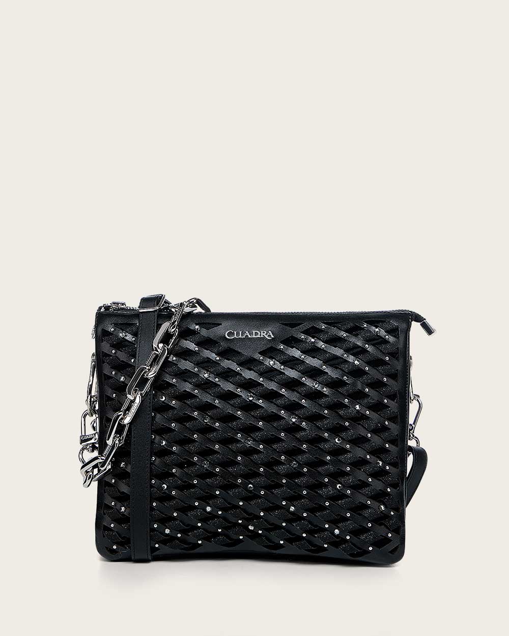 Luxury Black Shoulder Bag in Genuine Lambskin Leather