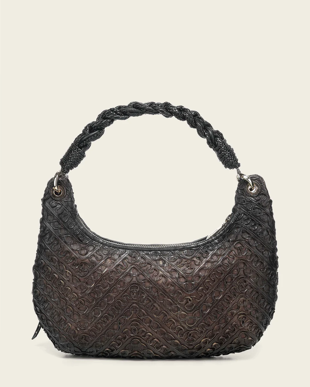 Women’s Genuine Brown Leather Shoulder Bag with Braided Handle & 3D Leather Weave 14 Women’s Genuine Brown Leather Shoulder Bag with Braided Handle & 3D Leather Weave