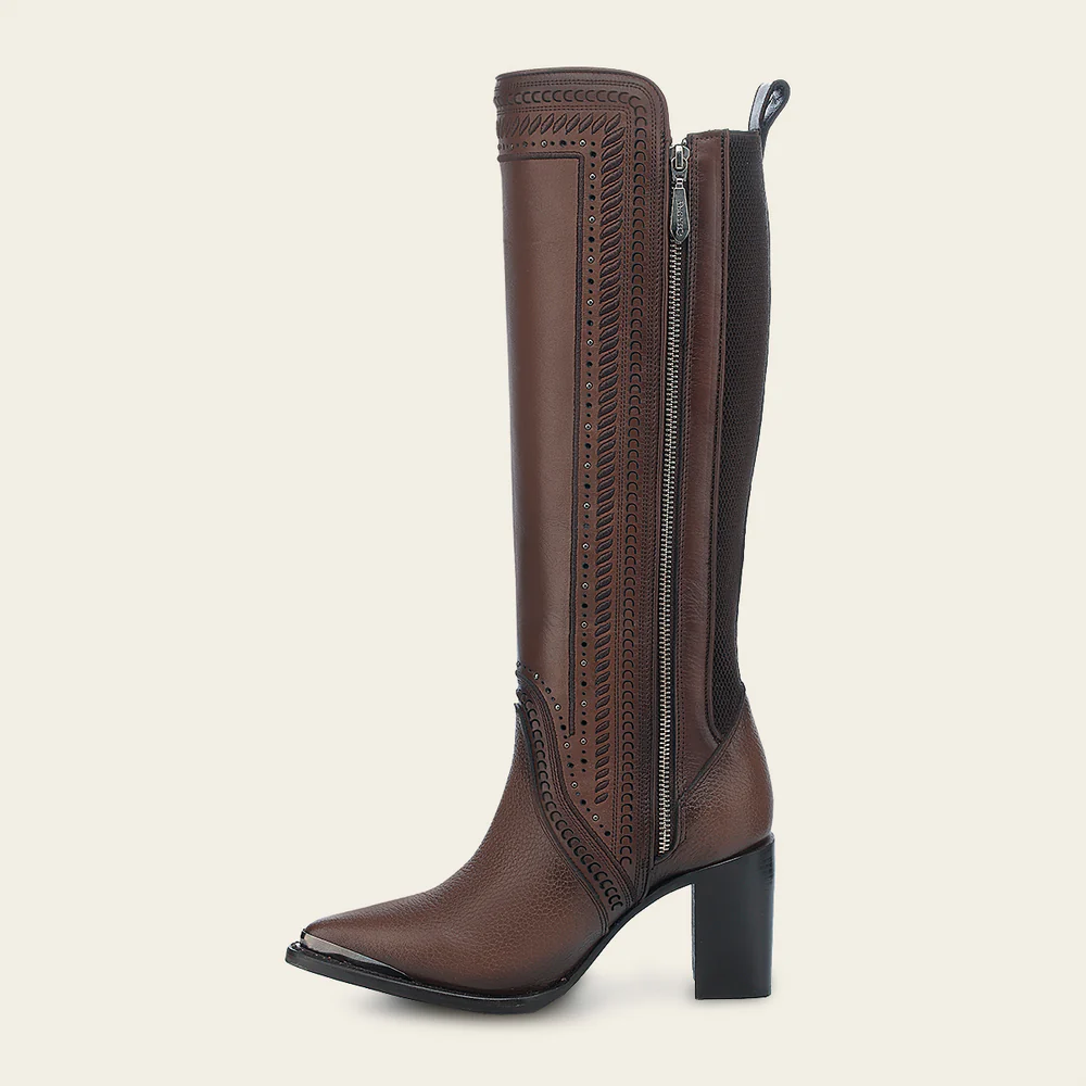 Women's Honey Brown Tall Leather Boots with Embroidered Details 6 Women's Honey Brown Tall Leather Boots with Embroidered Details