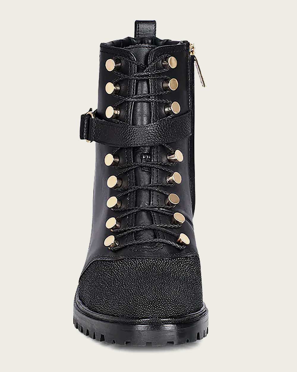 Ankle high heel black exotic bootie