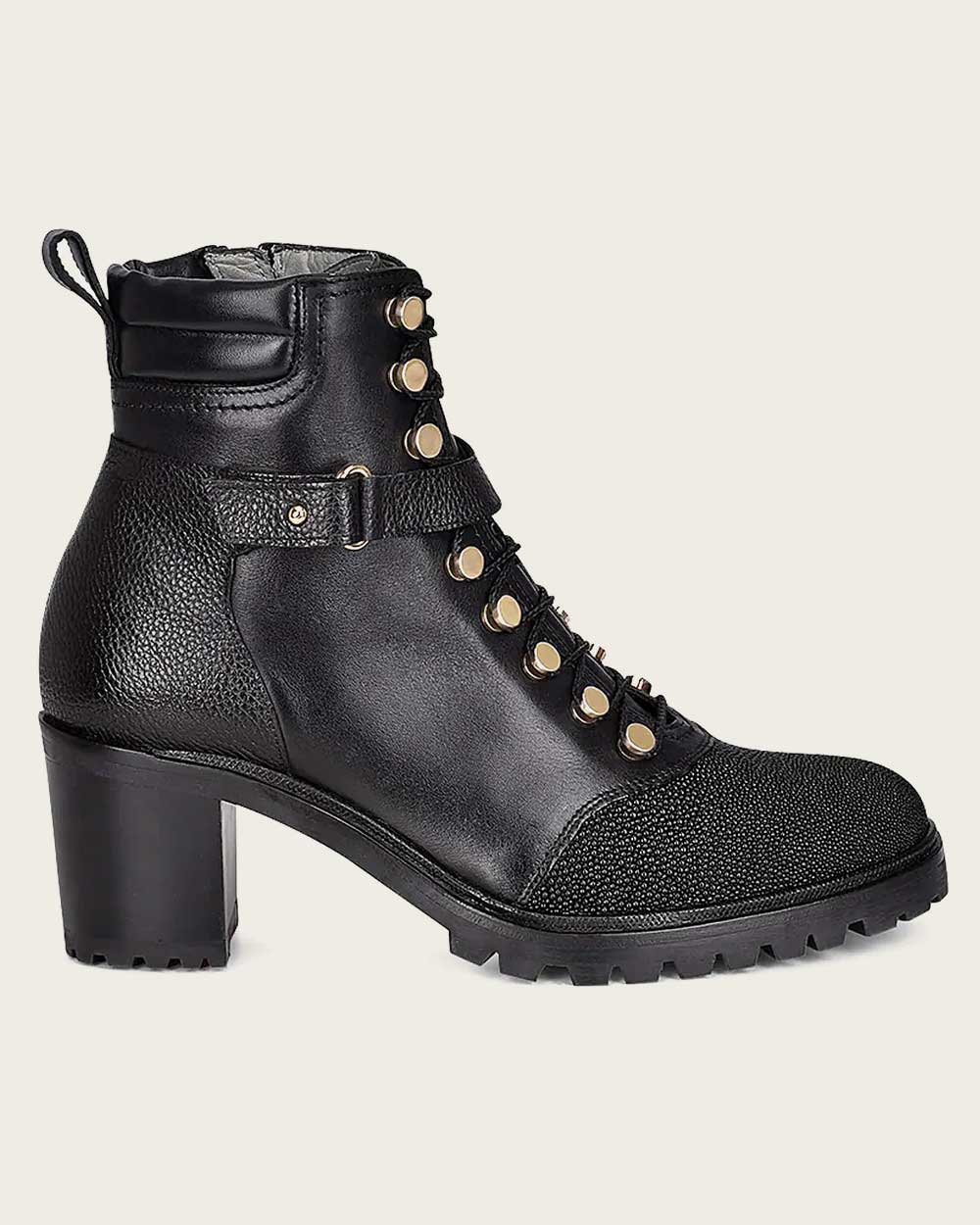 Ankle high heel black exotic bootie