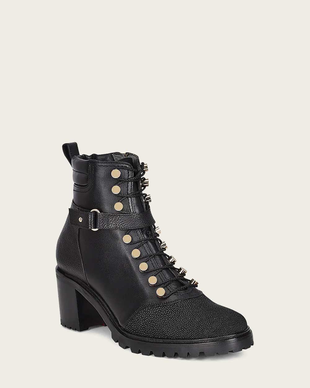 Ankle high heel black exotic bootie