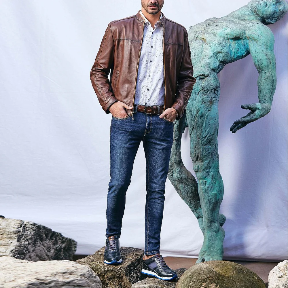 Hand-painted blue leather sneakers 13 Hand-painted blue leather sneakers