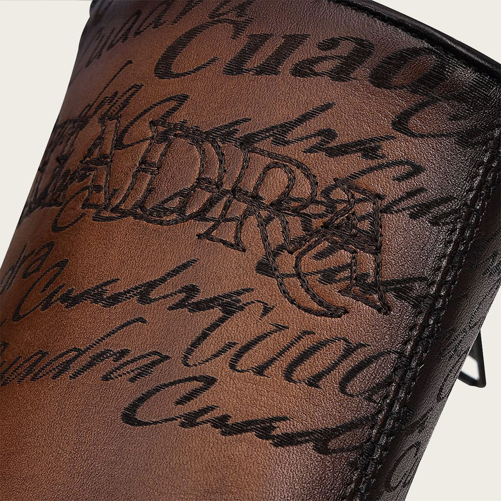 Mens brown dress boots embroidery and engraved on leather