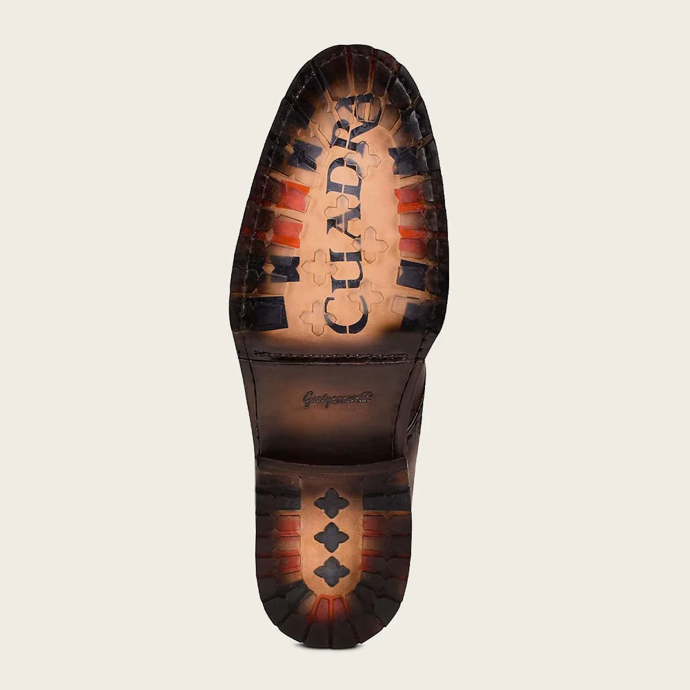 Mens brown dress boots embroidery and engraved on leather